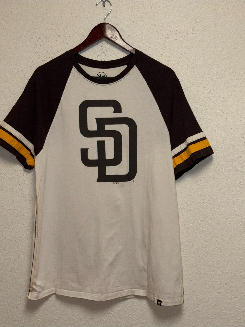 '47 San Diego Raglan Tee - White with Black & Gold Sleeve Stripes